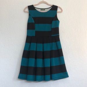 Cute Teal/Black Short Colorblock Party Dress